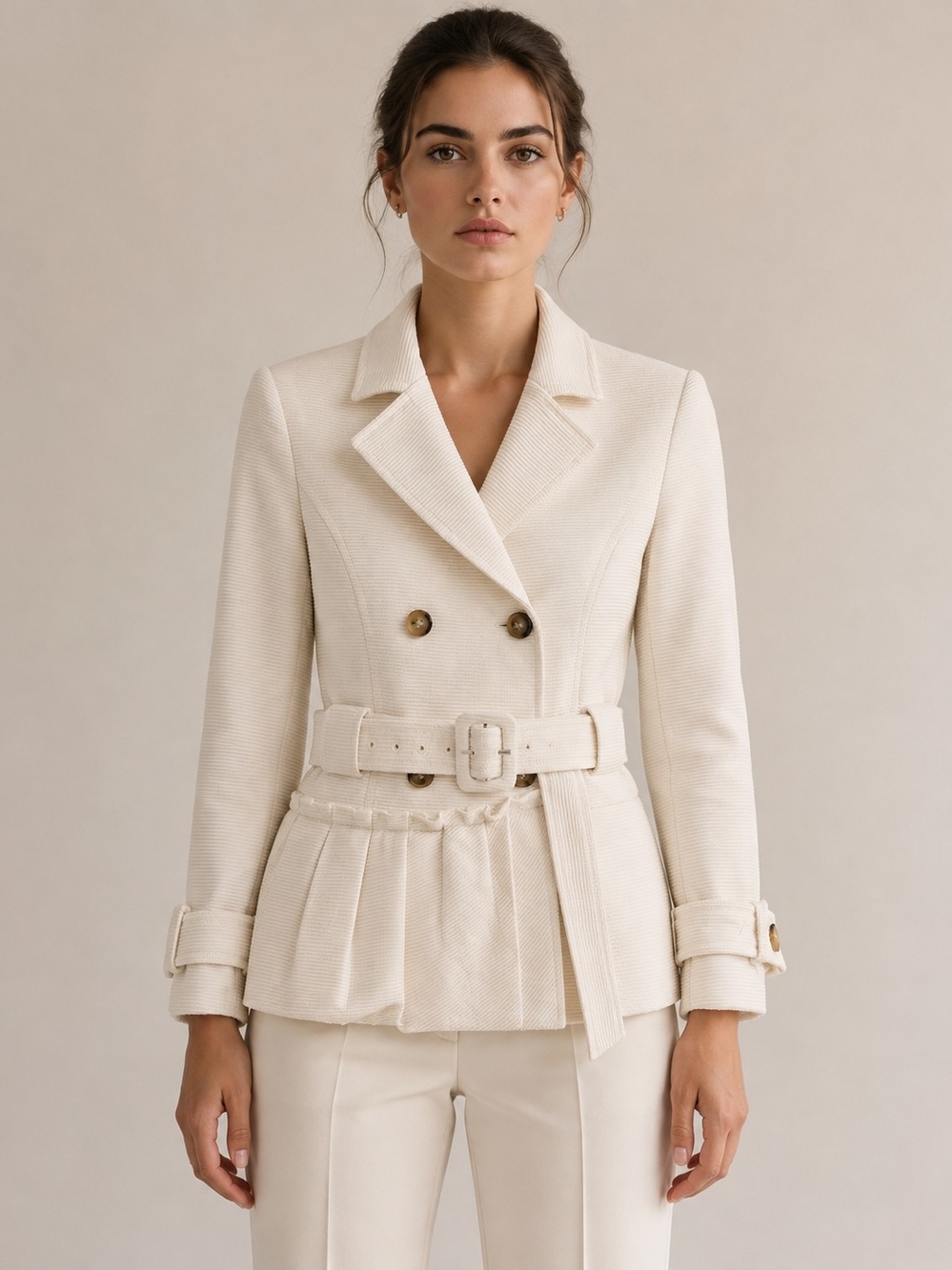 Valentino Ivory Textured Belted Blazer Jacket